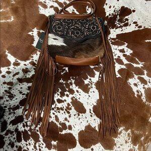 Brown and Black Fringe Women's Bag